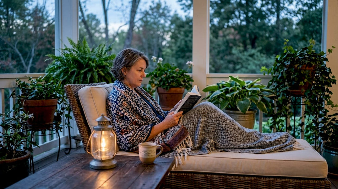Woman relaxing in cozy evening routine
