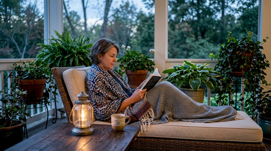 Woman relaxing in cozy evening routine