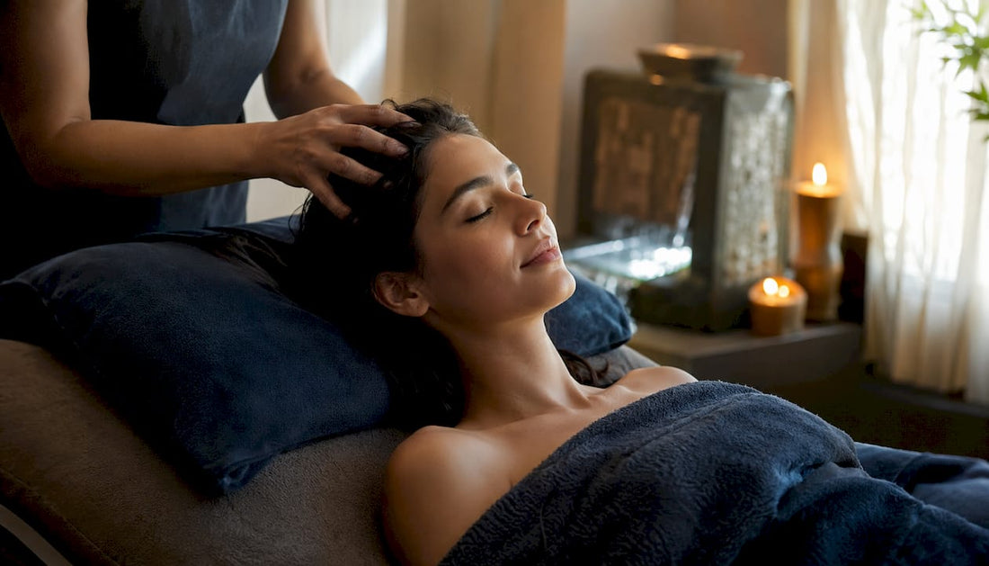 Close-up of woman receiving scalp massage