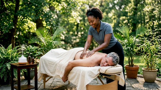 Therapist giving relaxing massage at home spa