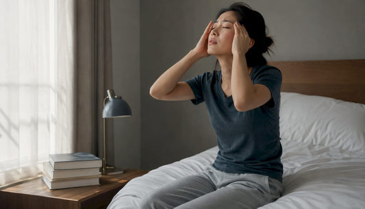 Woman rubbing temples after waking tired